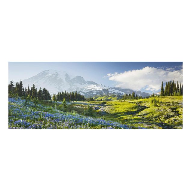 Cuadro con paisajes Mountain Meadow With Flowers In Front Of Mt. Rainier