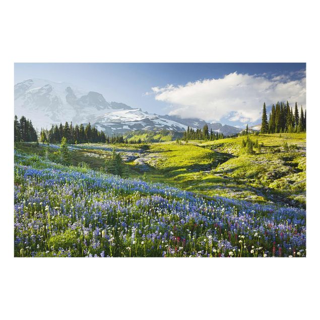 Cuadros montañas Mountain Meadow With Flowers In Front Of Mt. Rainier