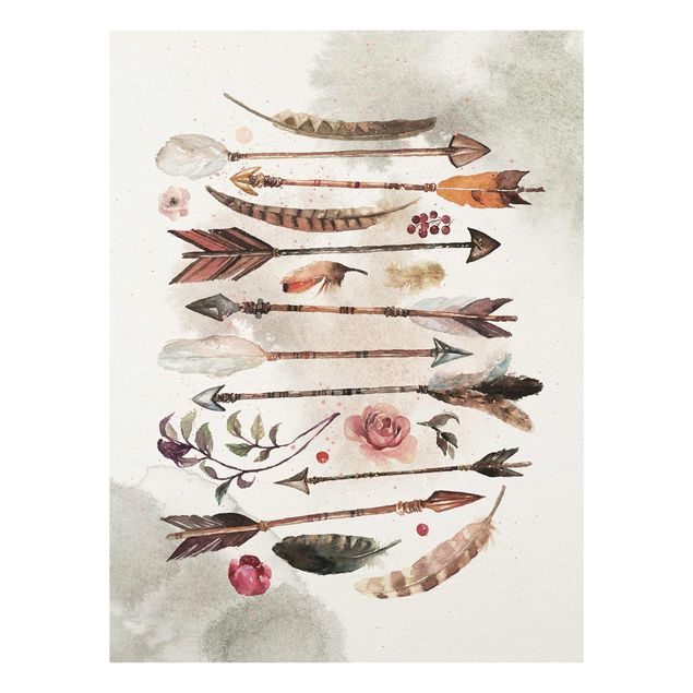 Cuadros en tonos beige y marrón Boho Arrows And Feathers - Watercolour