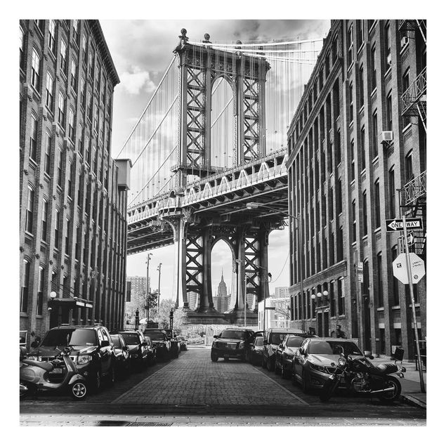 Cuadros de cristal blanco y negro Manhattan Bridge In America