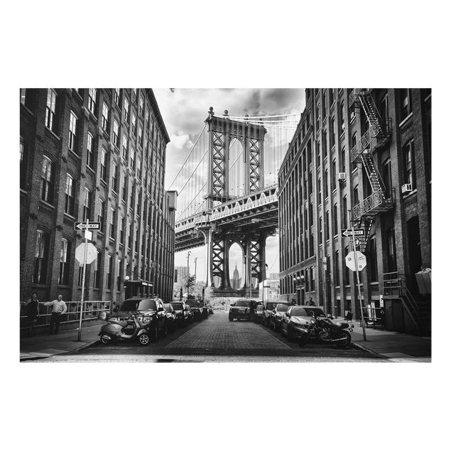 Cuadros de cristal blanco y negro Manhattan Bridge In America