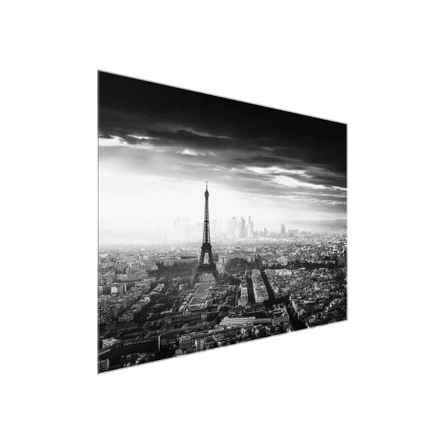 Cuadros de cristal arquitectura y skyline The Eiffel Tower From Above Black And White