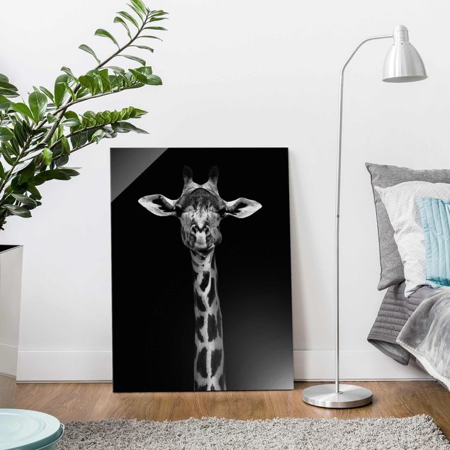 Cuadros de cristal blanco y negro Dark Giraffe Portrait
