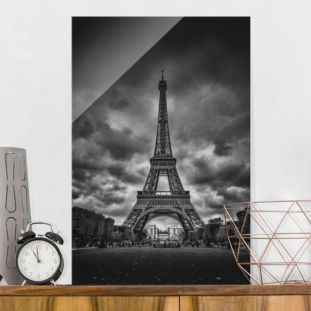 Decoración en la cocina Eiffel Tower In Front Of Clouds In Black And White
