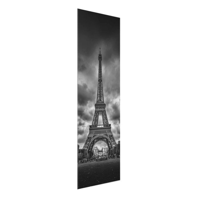 Cuadros de cristal arquitectura y skyline Eiffel Tower In Front Of Clouds In Black And White