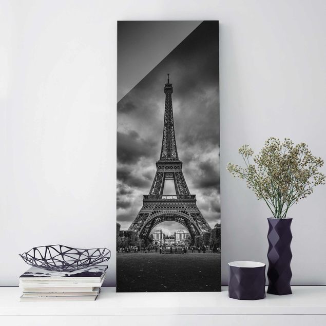 Decoración cocina Eiffel Tower In Front Of Clouds In Black And White