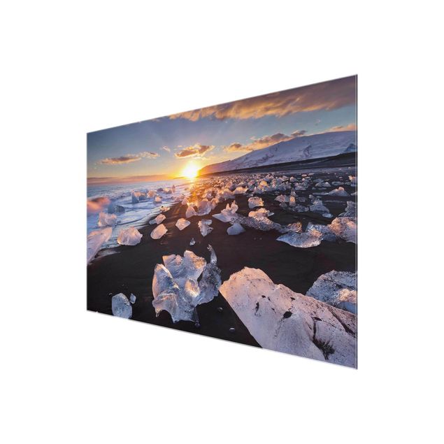 Cuadros de cristal paisajes Chunks Of Ice On The Beach Iceland