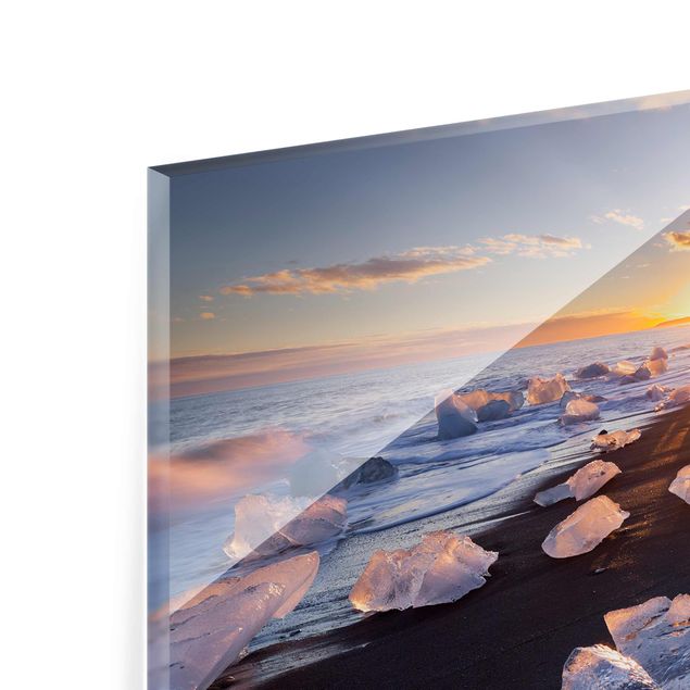 Cuadros de cristal playas Chunks Of Ice On The Beach Iceland
