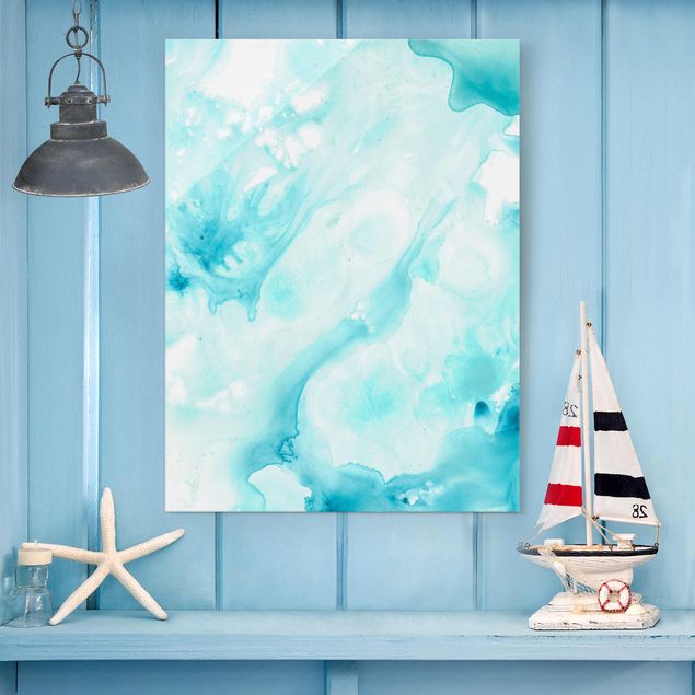 Cuadros de cristal abstractos Emulsion In White And Turquoise I