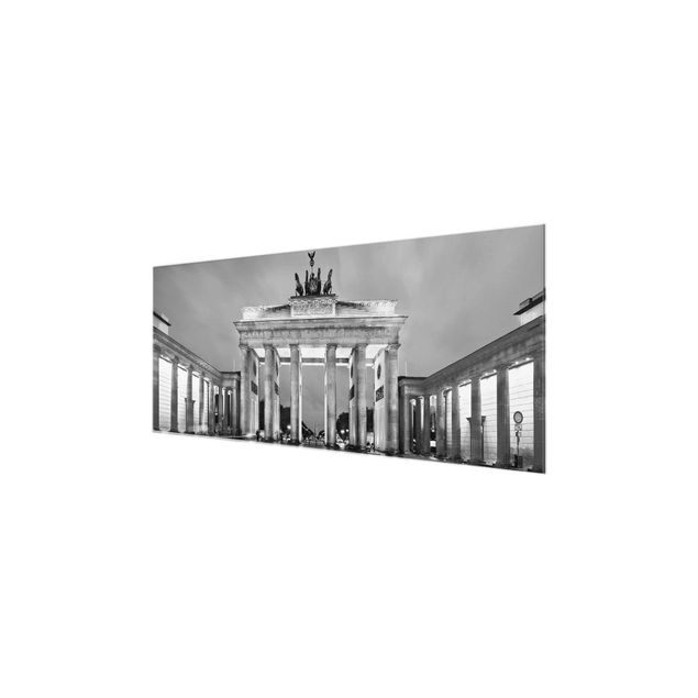 Cuadros de cristal blanco y negro Illuminated Brandenburg Gate II