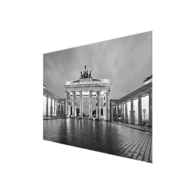 Cuadros de cristal blanco y negro Illuminated Brandenburg Gate II