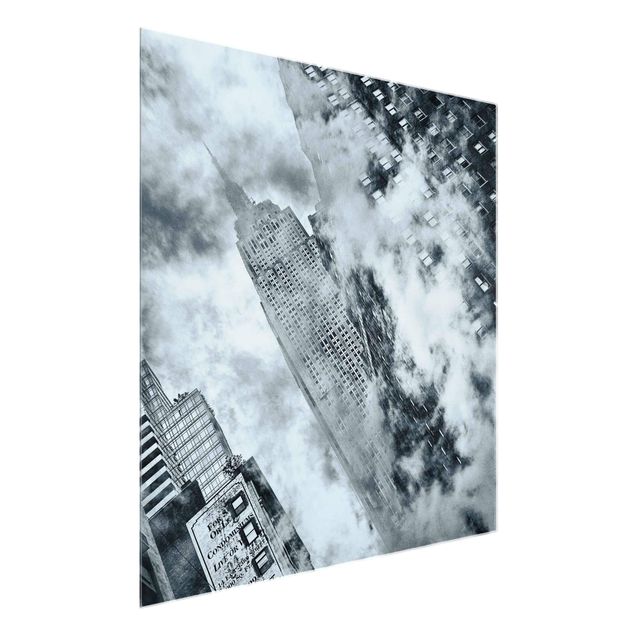 Cuadros de cristal blanco y negro Facade Of The Empire State Building