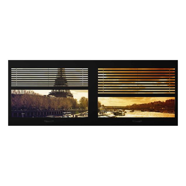 Cuadros de cristal arquitectura y skyline Window View Blinds - Paris Eiffel Tower sunset