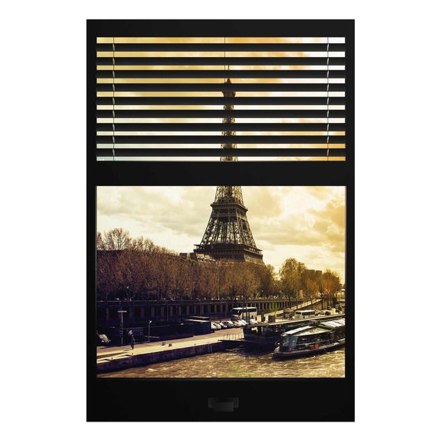 Cuadros de cristal París Window View Blinds - Paris Eiffel Tower sunset