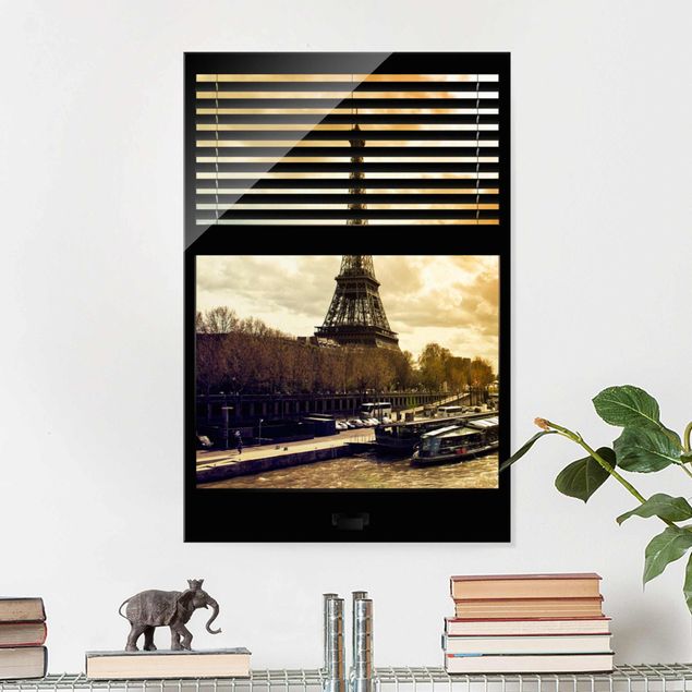 Cuadros ciudades Window View Blinds - Paris Eiffel Tower sunset