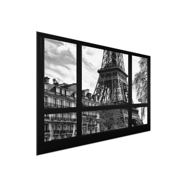 Cuadros de cristal arquitectura y skyline Window view Paris - Near the Eiffel Tower black and white