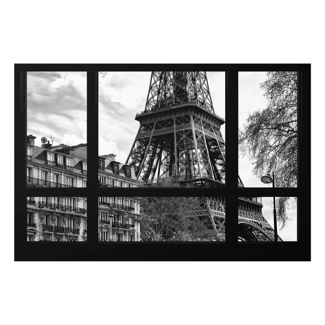 Cuadros de cristal blanco y negro Window view Paris - Near the Eiffel Tower black and white