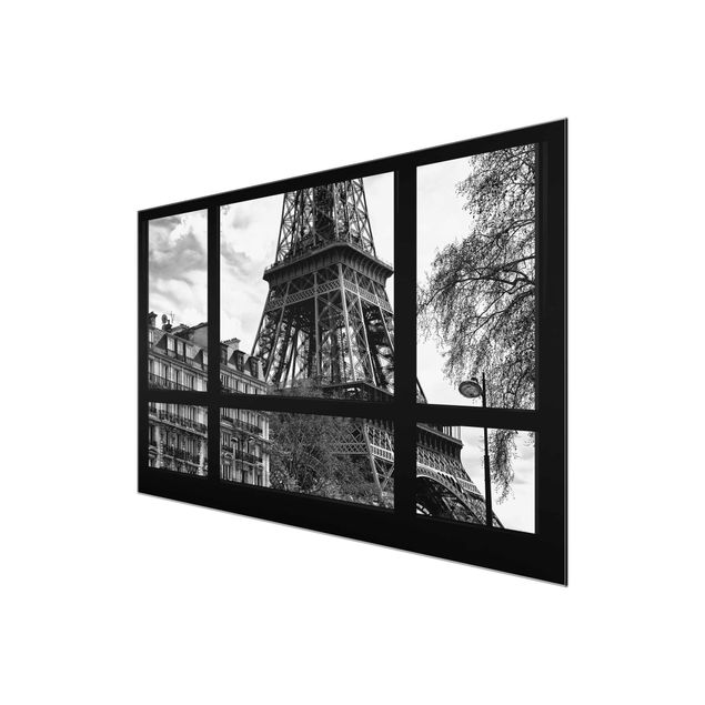Cuadros de ciudades Window view Paris - Near the Eiffel Tower black and white