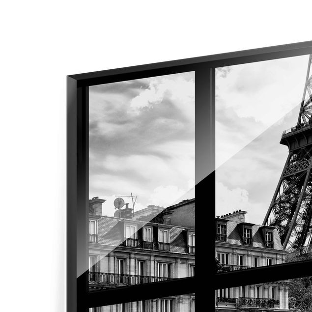 Cuadros decorativos Window view Paris - Near the Eiffel Tower black and white