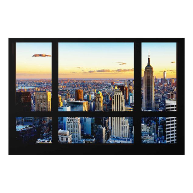 Cuadros de cristal arquitectura y skyline Window view - Sunrise New York