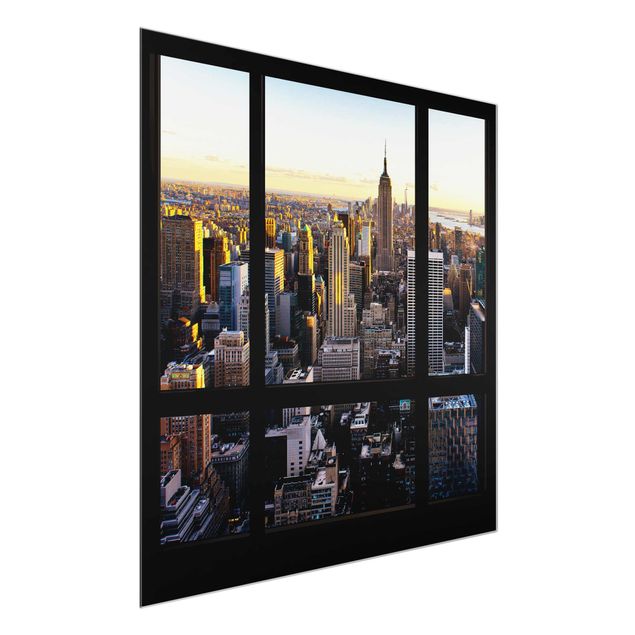 Cuadros de cristal arquitectura y skyline Window View At Night Over New York