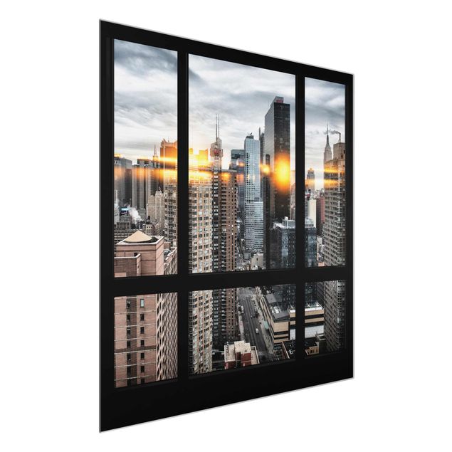 Cuadros de cristal arquitectura y skyline Windows Overlooking New York With Sun Reflection