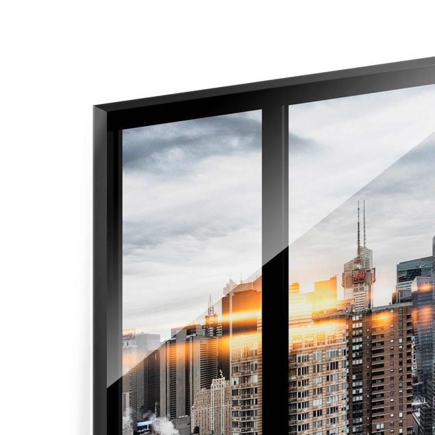 Tableros magnéticos de vidrio Windows Overlooking New York With Sun Reflection