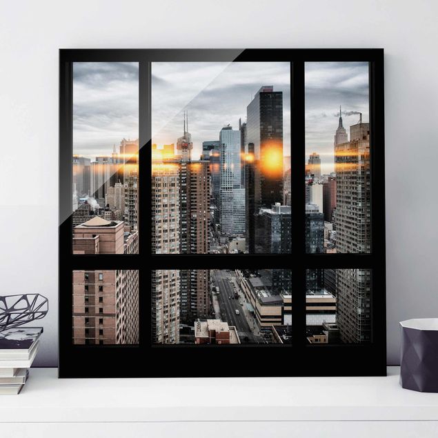 Cuadros de cristal Nueva York Windows Overlooking New York With Sun Reflection