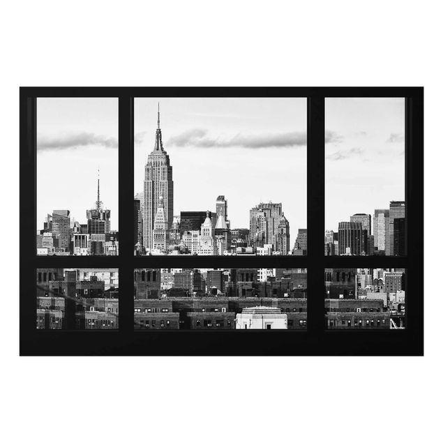 Cuadros de cristal blanco y negro Window Manhattan Skyline black-white