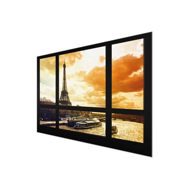Cuadros ciudades Window view - Paris Eiffel Tower sunset