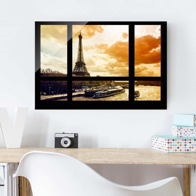 Decoración de cocinas Window view - Paris Eiffel Tower sunset