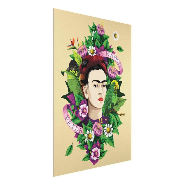 Cuadros de plantas Frida Kahlo - Frida, Äffchen und Papagei