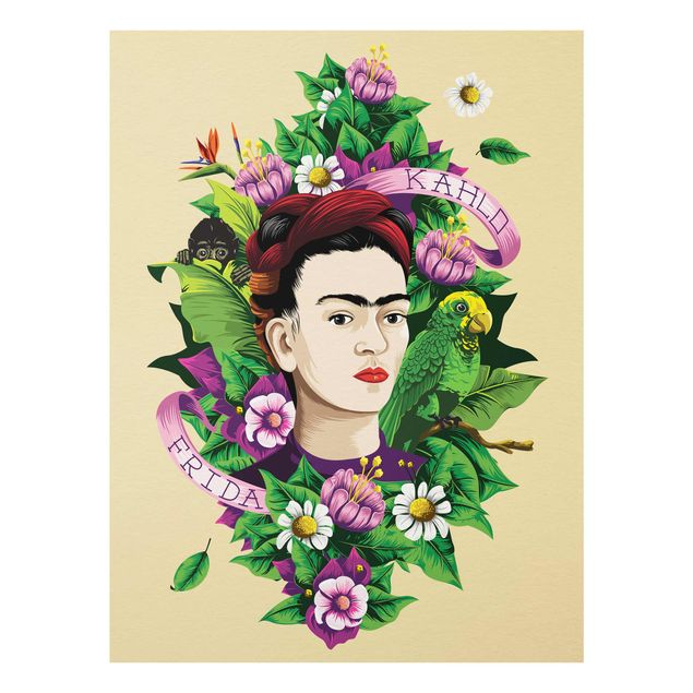Cuadros flores Frida Kahlo - Frida, Äffchen und Papagei