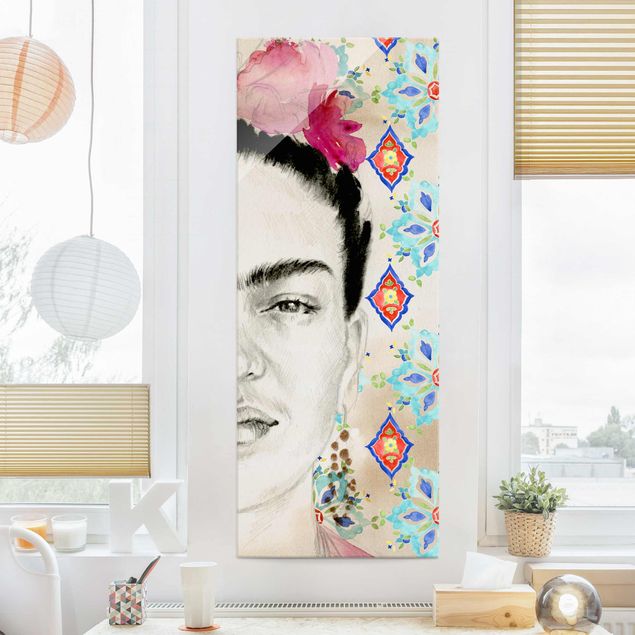 Cuadros retratos Frida With Pink Flowers I