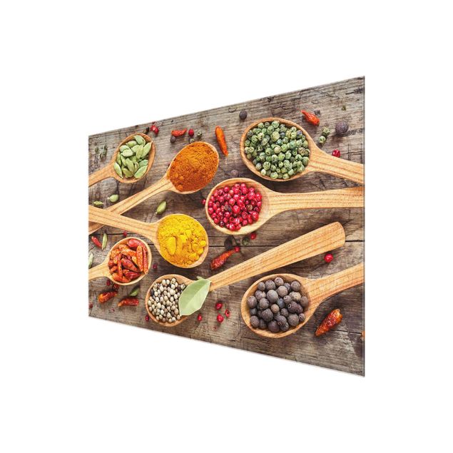 Tableros magnéticos de vidrio Spices On Wooden Spoon