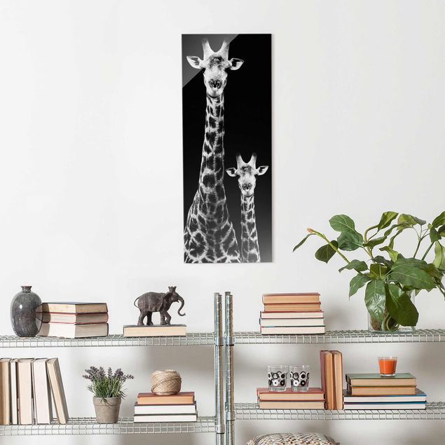 Cuadros de cristal blanco y negro Giraffe Duo black & white