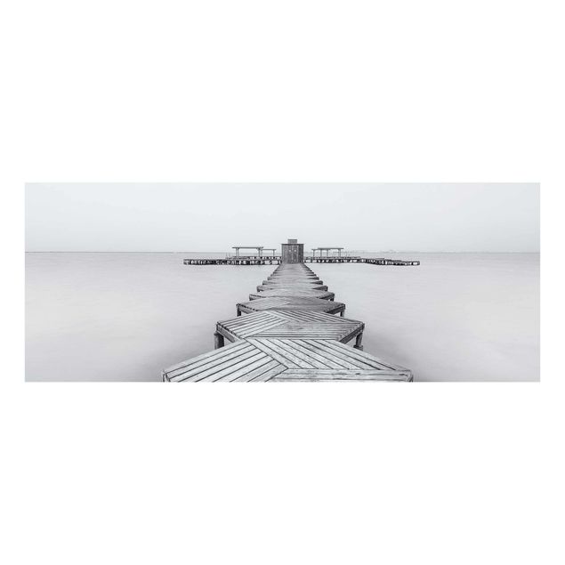 Cuadros de cristal paisajes Wooden Pier In Black And White