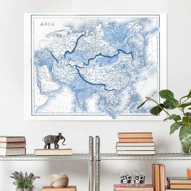 Cuadros de cristal mapamundi Map In Blue Tones - Asia
