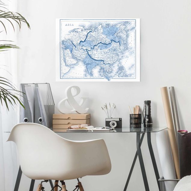 Cuadro mapa del mundo Map In Blue Tones - Asia