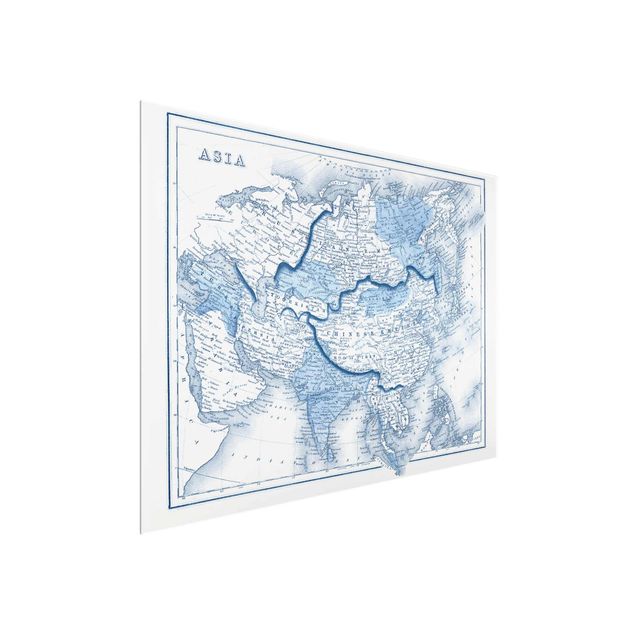 Cuadros retro vintage Map In Blue Tones - Asia
