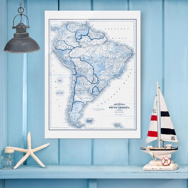 Cuadros de cristal mapamundi Map In Blue Tones - South America