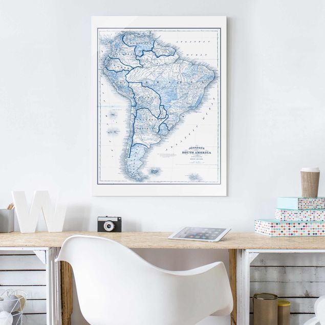 Cuadros mapamundi Map In Blue Tones - South America