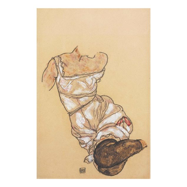 Cuadros de cristal desnudo y erótico Egon Schiele - Female torso in underwear and black stockings