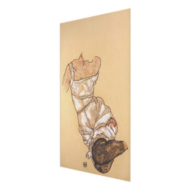 Cuadros eróticos Egon Schiele - Female torso in underwear and black stockings
