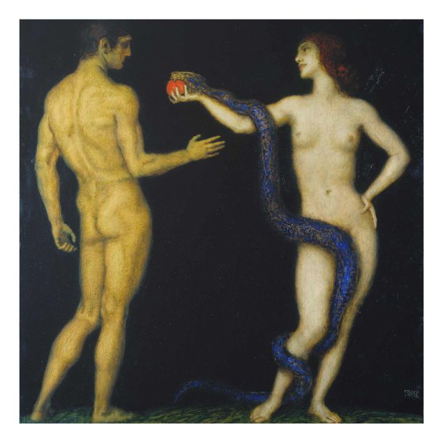 Cuadros de cristal desnudo y erótico Franz von Stuck - Adam and Eve