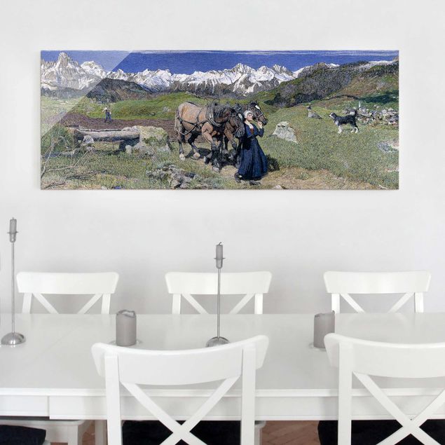 Cuadros de cristal montañas Giovanni Segantini - Spring In The Alps
