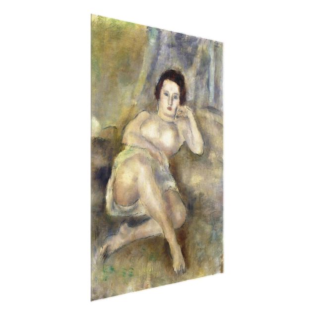 Cuadros de cristal desnudo y erótico Jules Pascin - Lying young Woman