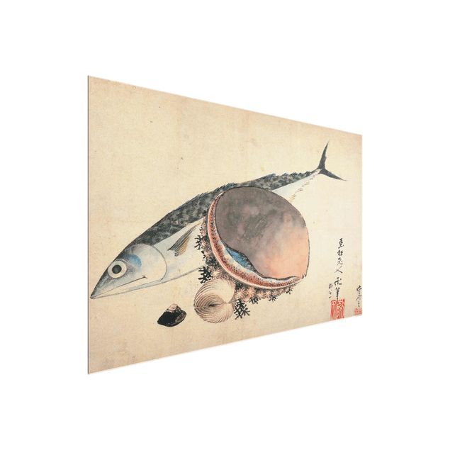 Láminas de cuadros famosos Katsushika Hokusai - Mackerel and Sea Shells