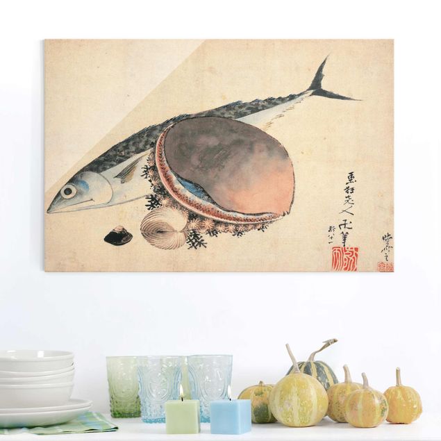 Decoración en la cocina Katsushika Hokusai - Mackerel and Sea Shells