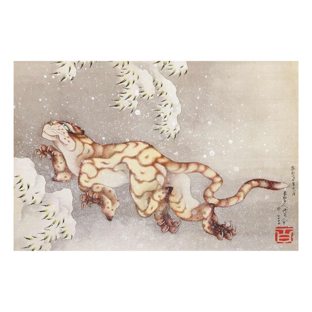 Cuadros de cristal animales Katsushika Hokusai - Tiger in a Snowstorm
